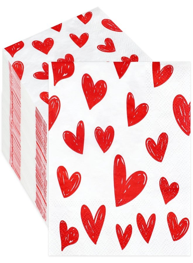 Fairooth 100 PCS Valentine's Day Cocktail Napkins Red Heart Disposable Dinner Napkin 3-Ply Valentines Hearts Paper Napkins for Valentine's Day Weddings Bridal Baby Shower Tea Birthday Party Supplies - Image 1